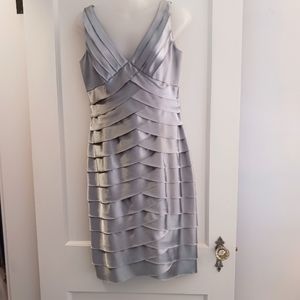 Renna Rowan silver Satin cocktail dress.